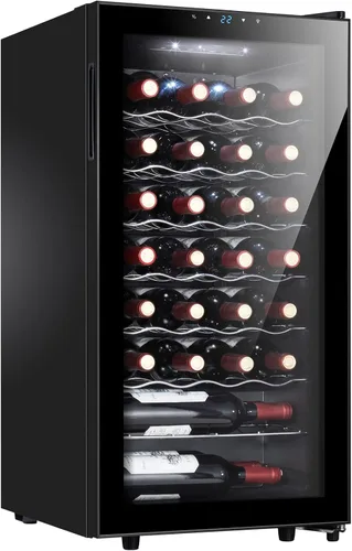 Vista 10 de Refrigerador para vinos de 12 botellas, mini refrigerador para vinos rojos y blancos, pequeño refrigerador independiente con control de temperatura