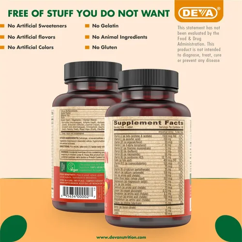 Vista 6 de Deva Suplemento multivitamínico y mineral vegano, fórmula vegana con alimentos enteros verdes, verduras y hierbas, alta potencia, fabricado
