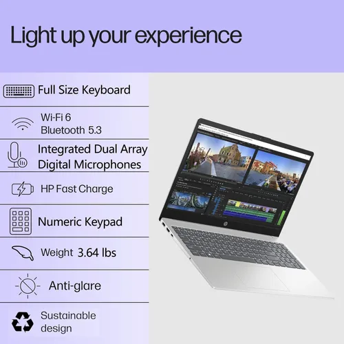Vista 4 de Customized Laptop, Made with HP Laptop 15 15.6" FHD Laptop Computer, Intel Processor N100, 8GB/16GB/32GB DDR5 RAM, 256GB/512GB/1TB PCIe SSD, Wi-Fi