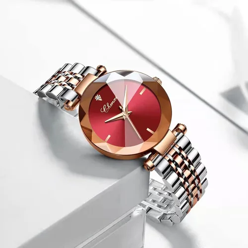 Vista 4 de SENRUD Relojes de moda para mujer, reloj de pulsera de malla de acero inoxidable de oro rosa, elegante, regalo para mujer, reloj de pulsera