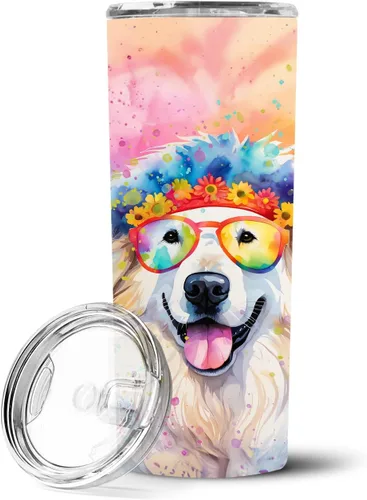 Vista 132 de Caroline's Treasures Siberian Husky Hippie Dawg - Vaso delgado de acero inoxidable al vacío de doble pared reutilizable, vaso aislado para café