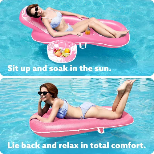 Vista 4 de SLOOSH Pool Floats Lounger Adult, Fabric Pool Floaties Lounge Convertible 2-in-1 Floating Water Floaty with Cup Holders Adjustable Backrest Recliner