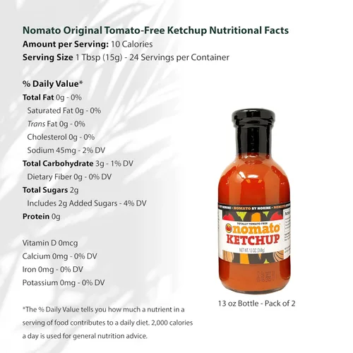 Vista 5 de Nomato - Paquete de 2 de Salsa de Ketchup Original Sin Tomate (13 oz) - Sin Tomate, Sin Gluten, Sin Nueces y Sin Lácteos (Ketchup, Paquete de 2)