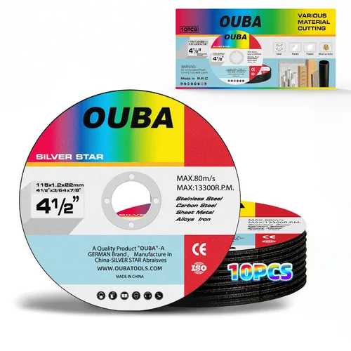 OUBA Rueda de corte de 4-1/2 pulgadas, paquete de 10 discos de corte de amoladora angular, ruedas de corte de metal ultrafinas de 4-1/2 x 3/64 x 7/8