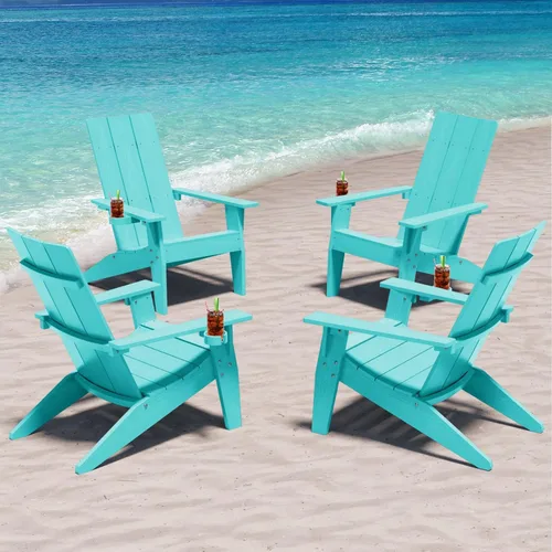 Vista 45 de MXIMU Silla Adirondack moderna resistente a la intemperie con portavasos, sillas de gran tamaño para hogueras Adorondic de plástico al aire libre