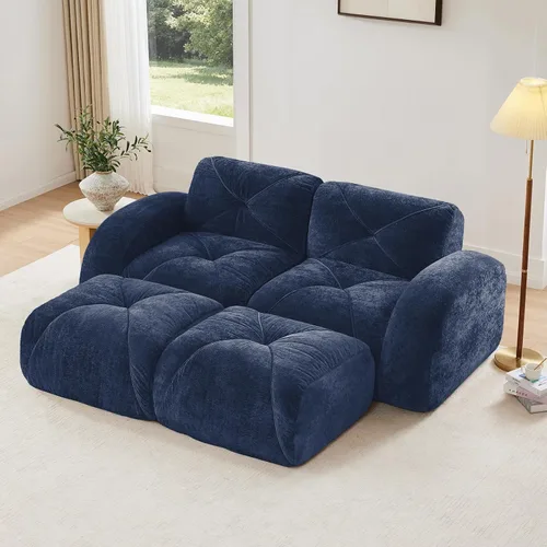 Vista 57 de Sofá modular de dos plazas camello para sala de estar, sofá de tela de terciopelo, sin montaje, sofá modular de nube con 2 otomanas, juego de sofá