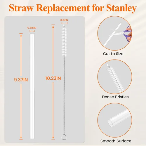 Vista 3 de Paquete de 10 popotes de repuesto para Stanley Quencher de 14/20 onzas, paquete de 6 popotes reutilizables de plástico transparente con 4 cepillos