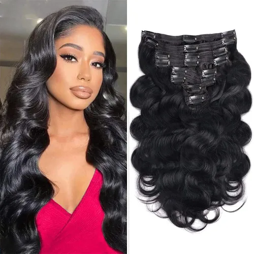 Vista 14 de Extensiones de cabello con clip de 12 pulgadas, rizado birmano, negro natural, extensiones de cabello con clip rizado birmano, cabello humano real