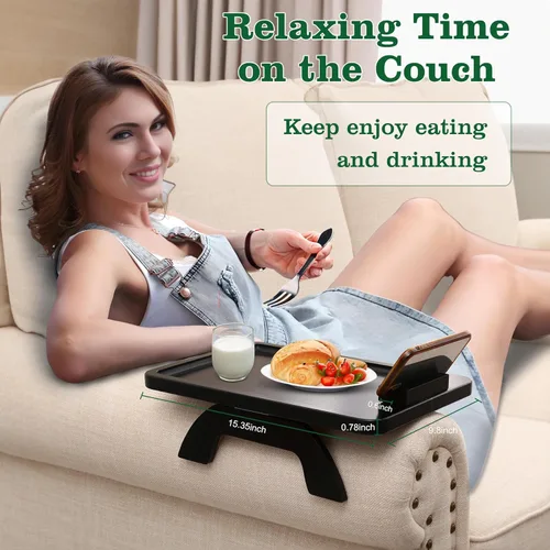 Vista 41 de Mesa auxiliar con clip para mesa auxiliar, mesa de sofá BAMBOOTRAY para sofás anchos, bandeja para reposabrazos de sofá para espacios pequeños, mesa