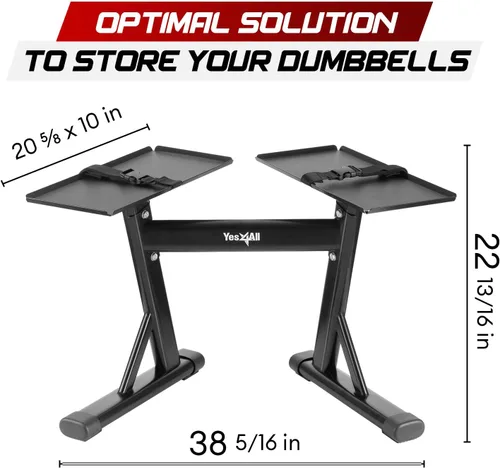 Vista 3 de Yes4All Soporte Ajustable para Mancuernas - Capacidad de 160 Libras, Rack de Apoyo y Rack de Pesas con Correa, Fácil Almacenamiento y Seguridad
