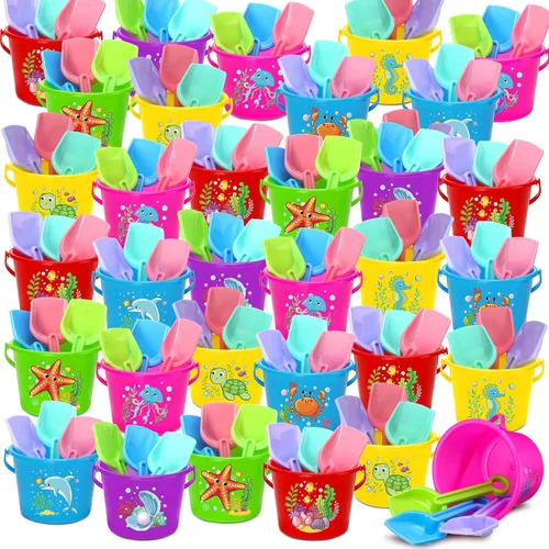 Vista 9 de Jerify Juego de 96 cubos de playa de plástico de 6.3 pulgadas y palas de arena con 48 cubos de playa y 48 palas (diseño común)