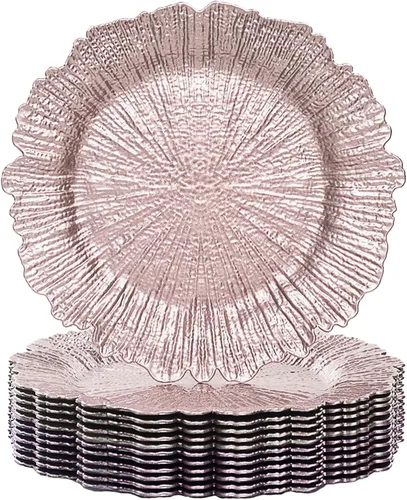 Vista 10 de MAONAME Platos Base Naranjas, Platos Base de Arrecife para Plato de Cena, Platos Base de Plástico de 13 Pulgadas para Decoración de Bodas, Juego de 6