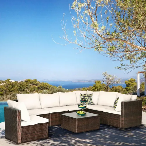 Vista 10 de PayLessHere Juego de muebles de exterior, 4 piezas, juego de muebles modulares de patio, juego de conversación resistente al agua con 3 sillas