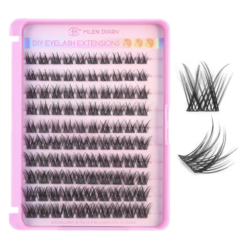 Vista 9 de MLEN DIARY – Racimos de pestañas DIY, extensiones de pestañas rizadas D, 90 racimos de pestañas, 10-16 mm, D rizado, volumen súper voluminoso