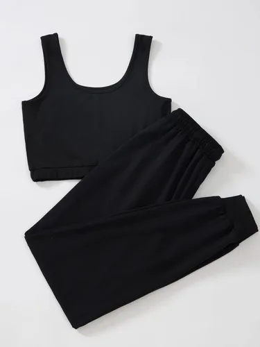 Vista 2 de Verdusa Conjunto de 2 piezas para mujer con camiseta corta sin mangas y pantalones deportivos