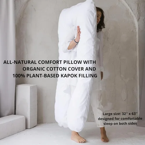 Vista 2 de Almohada de embarazo orgánica en forma de U – Almohada de apoyo de cuerpo completo con relleno natural de Kapok y funda de algodón certificada GOTS