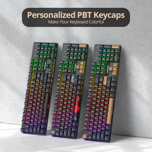 Vista 5 de Teclado mecánico de tamaño completo, teclado cremoso con teclado numérico, teclado para juegos con cable de 104 teclas con interruptor rojo