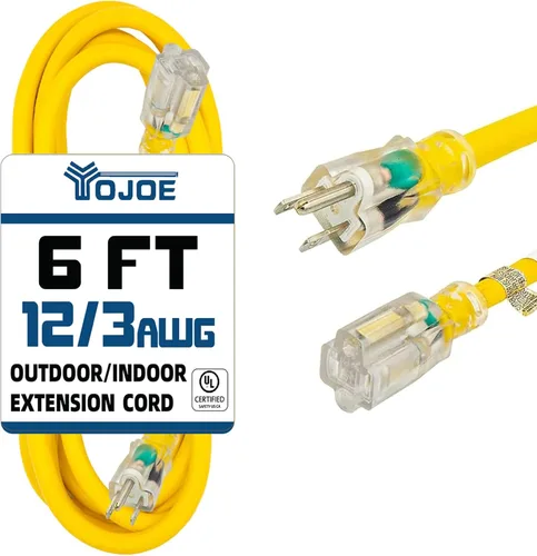 Vista 39 de YOJOE Cable de extensión para interiores y exteriores con extremo iluminado, cable de alimentación de 3 clavijas 15A resistente a la intemperie
