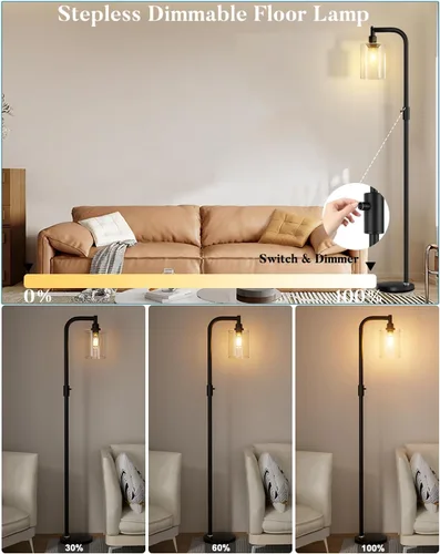 Vista 2 de Lightdot Lámpara de pie de vidrio de 63 pulgadas para sala de estar, lámparas altas modernas de pie regulables con pantalla de vidrio transparente