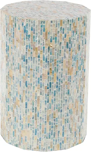 Vista 7 de Deco 79 Mother of Pearl Shell Handmade Side End Accent Table End Table, Side Table 13" x 13" x 19", Blue