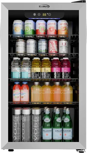 Koolmore Refrigerador de bebidas de 18 pulgadas y 3.2 pies cúbicos con ribete de acero inoxidable y panel táctil para refrescos, cerveza o vino,