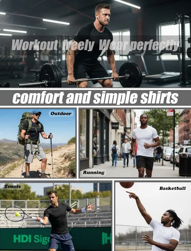 Vista 6 de TELALEO 6 Pack Men's Compression Shirt Short Sleeve Athletic Baselayer Sports T Shirts Workout Tops for Men Black White