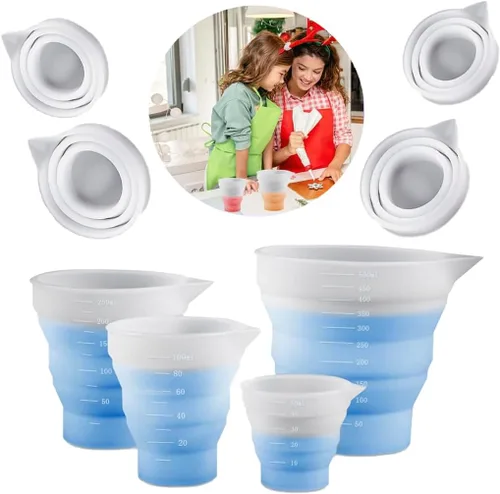 4 tazas medidoras de resina de silicona graduadas de silicona plegables medidoras de silicona, 1.7 fl oz/100/8.5 fl oz/16.9 fl oz, para moldes