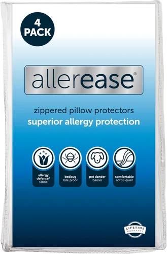 Vista 7 de Juego de 4 protectores de almohada AllerEase estándar/Queen - absorben la humedad, protección avanzada contra alergias, poliéster de alta calidad