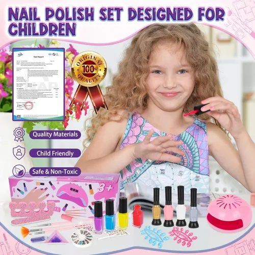Vista 6 de EULRGAUS Set de Esmalte de Uñas para Niñas, Kit de Arte de Uñas de 27 Piezas con Secador de Uñas, Kit de Esmalte de Uñas No Tóxico y Uñas Postizas