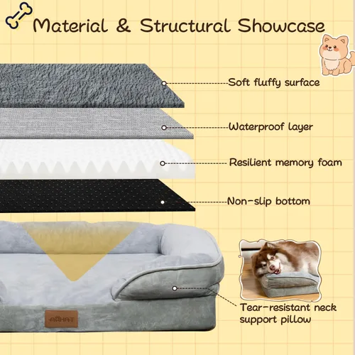 Vista 5 de Cama ortopédica para perros - Ultra - Espuma de celda de huevo, 100% impermeable interior, funda extraíble fácil de limpiar, resistente y Gris claro