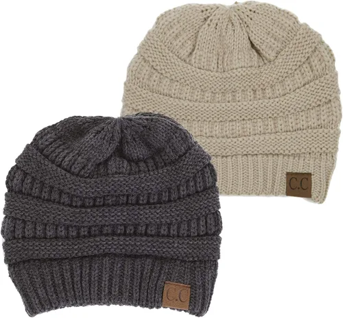 Vista 2 de Funky Junque - Gorro tipo Beanie, sólidamente ribeteado, holgado suave, elástico, de punto trenzado.