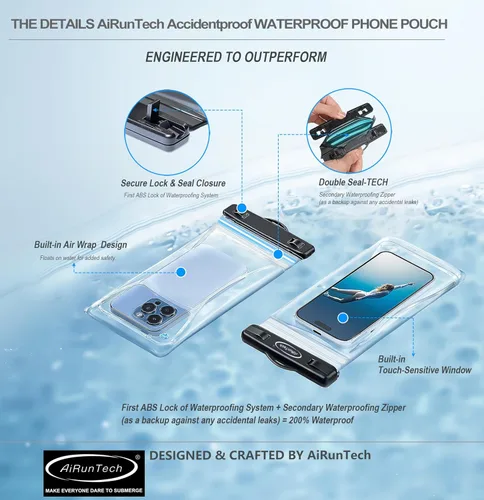 Vista 2 de AiRunTech Riñonera impermeable, bolsa impermeable para iPhone 16 15 14 13 12 11 Pro Max, bolsa seca IPX8 para esnórquel, playa, crucero, kayak