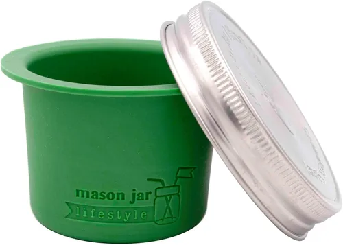 Vista 11 de Mason Jar Lifestyle Taza divisora para ensaladas, salsas y aperitivos. Contenedor de almuerzo Bento sin plástico (boca regular, verde hoja)
