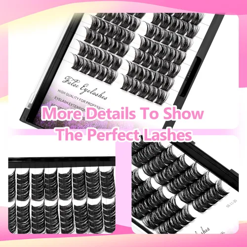 Vista 4 de Paquete grande de 80 racimos de 0.003 in de grosor, rizo D, pestañas postizas individuales, extensiones de aspecto dramático, extensiones