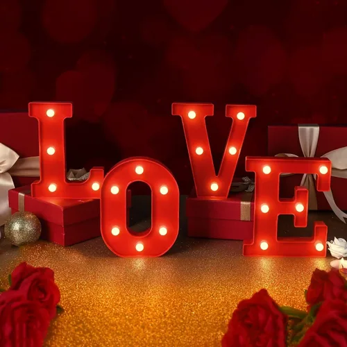 Vista 7 de EDYCON Letrero con luces para el día de San Valentín, decoración de mesa, letras con luz LED, funciona con pilas, para decoración del hogar, fiesta