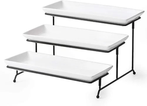 Vista 11 de YHOSSEUN Bandeja Grande de 3 Niveles con Soporte para Servir, Platos para Servir para Entretenimiento, Bandeja de Servir Escalonada para el Día