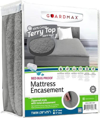 Vista 38 de Guardmax Funda de colchón individual con cremallera, protector de colchón 100% impermeable, suave y absorbente de algodón de rizo superior
