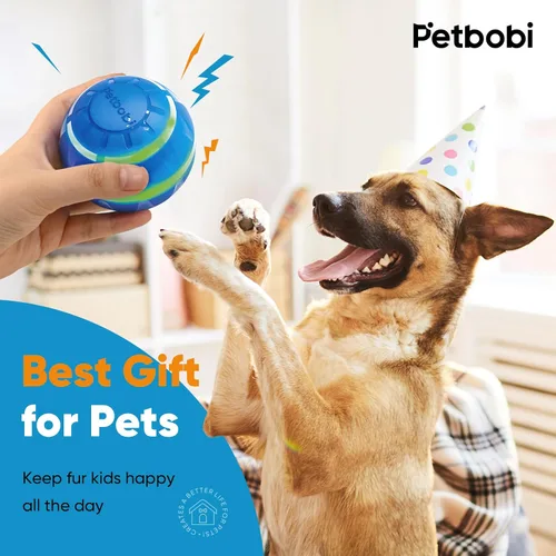 Vista 6 de Petbobi Bola rodante activa para perros, pelota interactiva para perros con luz flash LED, incluye juguetes de movimiento automático para perros