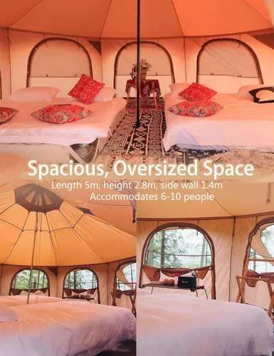 Vista 4 de Thcbme Tienda de campaña de lona de algodón de 5M - Yurtas con gato de estufa, resistente al viento, sombra transpirable, viajes de campamento
