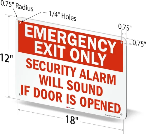 Vista 6 de SmartSign Letrero de metal con texto en inglés «Emergency Exit Only – Security Alarm Will Sound If Door Is Opened», aluminio de 63 mil