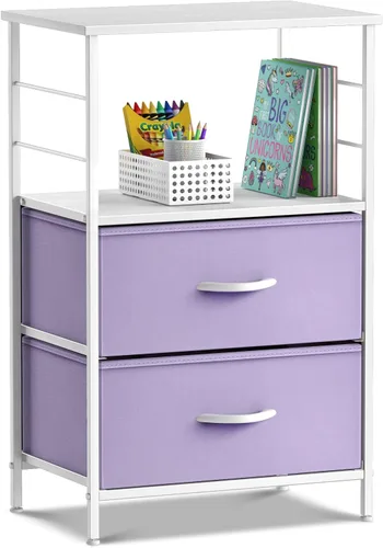 Sorbus - Mesita de noche con 2 cajones - Mesita de noche y mesa lateral para el hogar. Accesorios para el dormitorio, oficina, dormitorio Púrpura