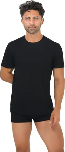 Vista 2 de BAMBOOVEN Camisetas para hombre de rayón hechas de bambú, ajuste moderno, camiseta interior que absorbe la humedad, cuello redondo, camisetas