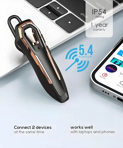 Vista 3 de Auriculares Bluetooth manos libres V5.4, auricular Bluetooth con cancelación de ruido, tiempo de conversación de 36 horas, auriculares de un solo