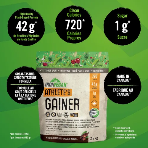 Vista 2 de IRONVEGAN Gainer Polvo de proteína de chocolate, 2500 GR