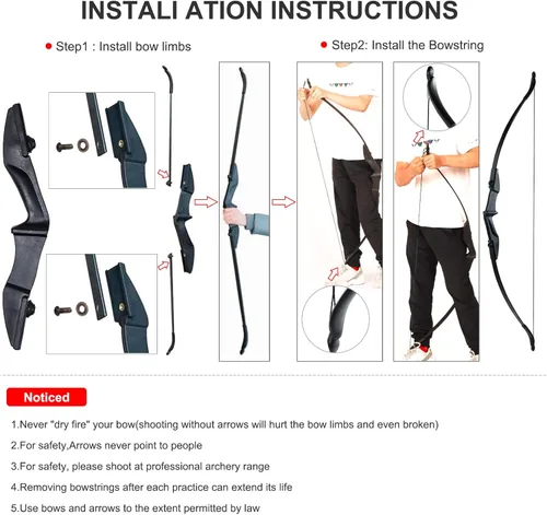 Vista 5 de TOPARCHERY Archery 57" Takedown Youth Recurve Bow Hunting Black Long Bow for Beginner Teenagers Right Left Hand Black - Draw Weight 20lbs 30lbs 40lbs