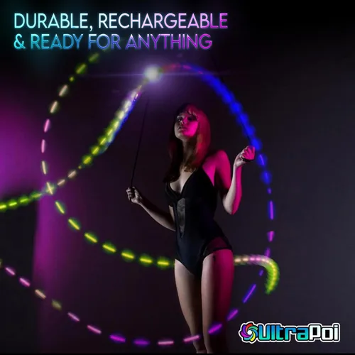 Vista 6 de UltraPoi OrbPoi - Juego de asas LED con perilla LED – Bolas LED Poi recargables por USB, más de 30 modos de color y patrones intermitentes, fundas