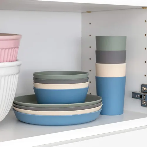 Vista 6 de WeeSprout Juego de cuatro cuencos de bambú de bambú de 10 onzas para niños, aptos para lavavajillas (azul, verde, gris y beige)