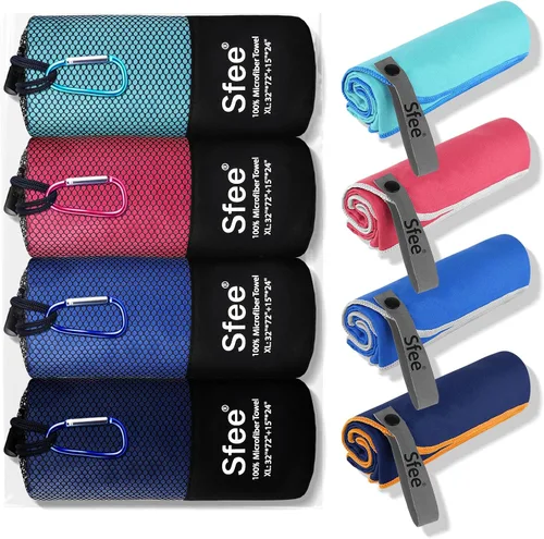 Vista 12 de Sfee Toalla de playa de microfibra 2 en 1, toalla de secado rápido, toalla de viaje, toalla de viaje, súper absorbente, compacta, ligera, juego