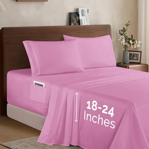 Vista 9 de Elegant Comfort - Juego de sábanas de 4 piezas de microfibra 1500, sábana bajera suave elástica de 18 a 24 pulgadas de profundidad, esquinas tipo