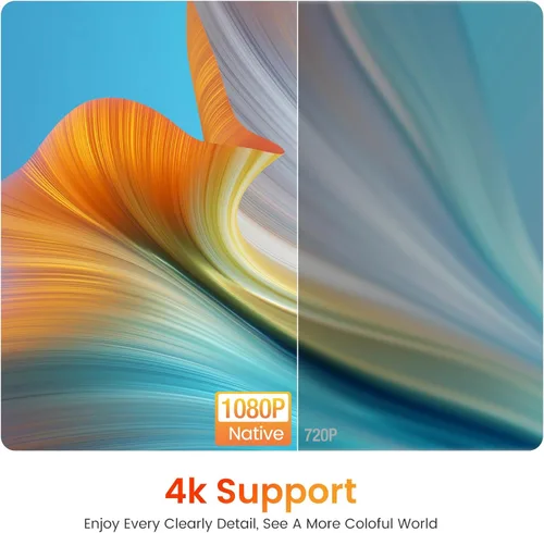 Vista 2 de Proyector HAPPRUN, Proyector con WiFi y Bluetooth, [Reflejo de Un Paso] Proyector para teléfonos, Proyector portátil nativo 1080P de 12000L